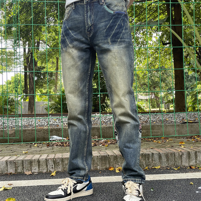 美式复古水洗做旧牛仔裤男款秋季新款潮牌宽松直筒阔腿休闲长裤子