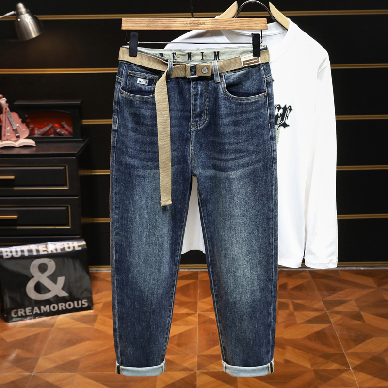 韩版刺绣修身小脚牛仔裤