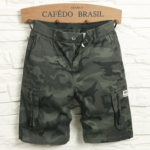 余文乐工装裤短裤男重磅复古工装短裤男夏季拉链口袋中裤大码五分