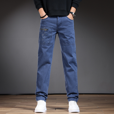 高端美式经典广东新塘乡牛仔裤男修身直筒长裤子青年时尚秋冬款