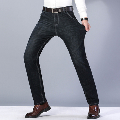 深蓝直筒弹力垂感男牛仔裤