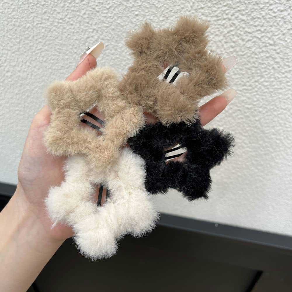 奶浮浮~五角星毛毛网红发夹女侧边夹碎发bb夹子