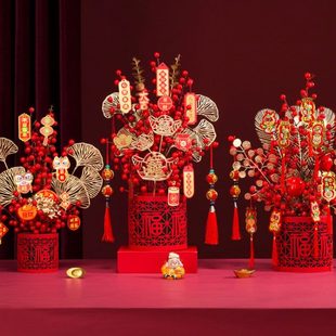 2024新年福桶装 饰品龙年新春桌面布置用品 饰客厅摆件发财果过年装