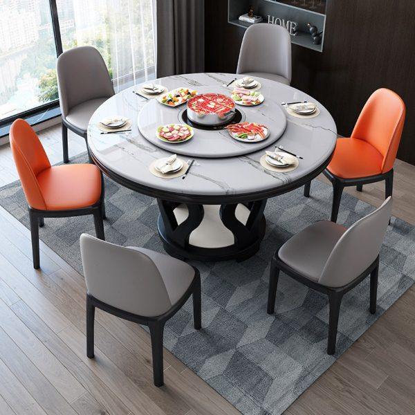 现代简约轻奢大理石餐桌椅组合岩板圆形实木家用电磁炉圆桌带转盘,住宅家具,大理石餐桌,淘宝优惠券,粉丝福利购,淘宝优惠卷