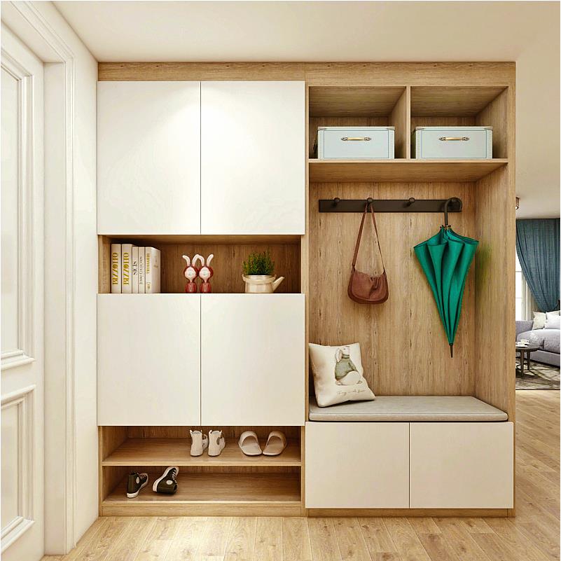 杭州整体鞋柜定制玄关储物柜定做现代简约北欧木纹入户隔断柜订做