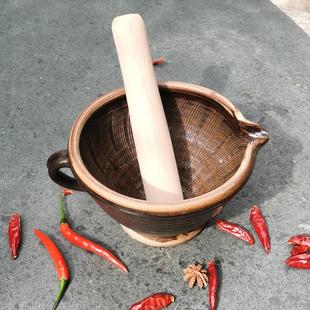 擂钵捣蒜器擂辣椒家用婴儿擂米糊研磨器擂茶钵磨藕陶瓷捣碎器 老式