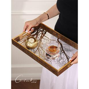契阔家居轻奢金色树枝托盘长方形客厅精致茶盘高档收纳盘