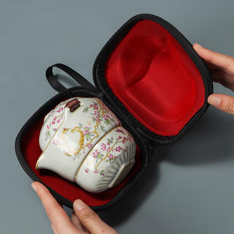 汝窑快客杯一壶二杯手抓壶旅行茶具套装户外泡茶壶泡茶杯露营出差