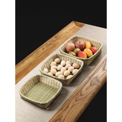 纯手工竹编收纳筐 家用方形水果篮 馒头筐 鸡蛋筐 托盘竹篮子簸箕