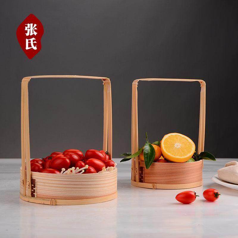 复古手提篮酒店装饰木质中式食盒创意提盒古典饭盒蒸笼提篮水果篮