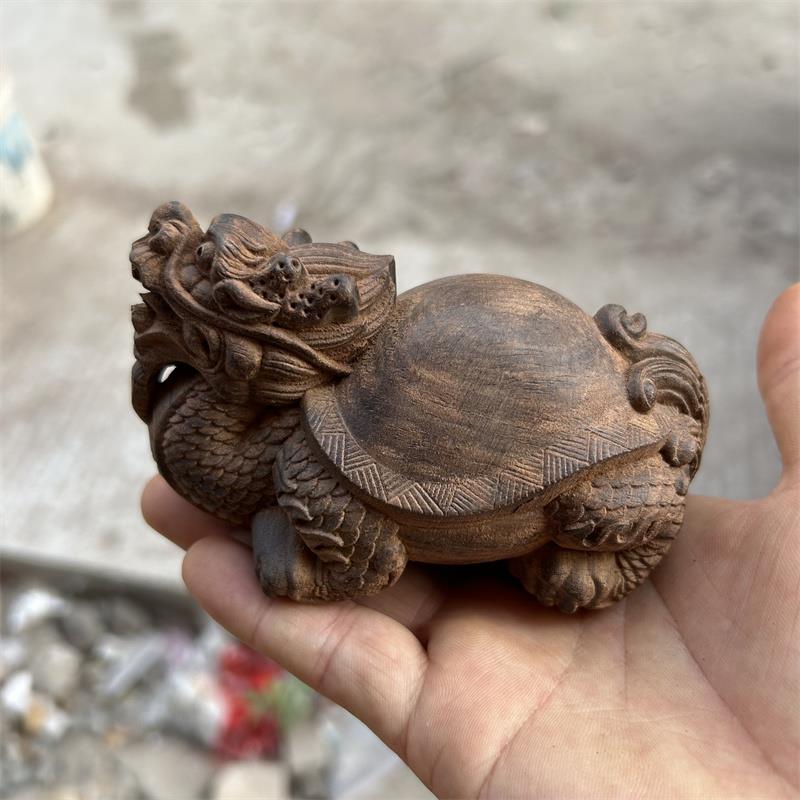越南沉香木雕素面龙龟手把件工艺饰品男文玩雕刻摆件瑞兽随身盘玩