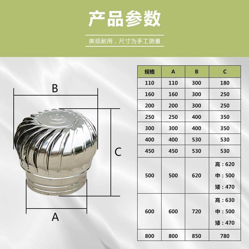 新款304不锈钢无动力风帽风机屋顶烟道排风扇换气排气扇风球包邮