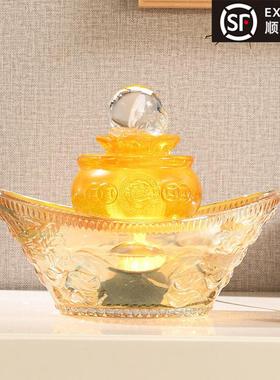 元宝聚宝盆流水生财进宝风水轮水晶球摆设客厅前台开 业乔迁送礼