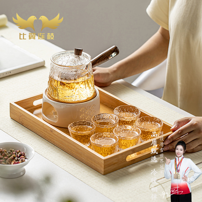 比翼连枝锤纹侧把壶玻璃茶具套装