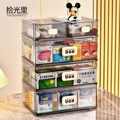 家用医药箱透明家庭装大容量抽屉式药品收纳箱分格防尘防潮超大号