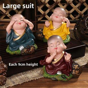 新中式客厅家居装饰品办公桌面小摆件励志三不小和尚书房禅意摆设