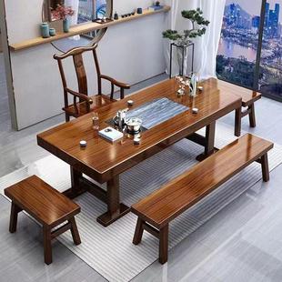 茶桌椅组合家用办公一体茶几茶具套装 实木茶桌大板茶台新中式 一套