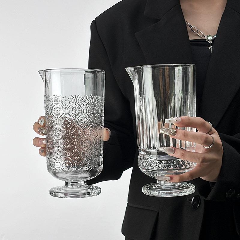 酒吧调酒日式高脚水晶调酒杯调酒搅拌杯混合杯分酒器