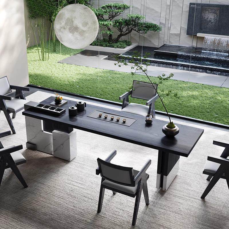 新中式家用客厅烧水功夫泡茶桌禅意别墅办公室实木大板茶台椅组合