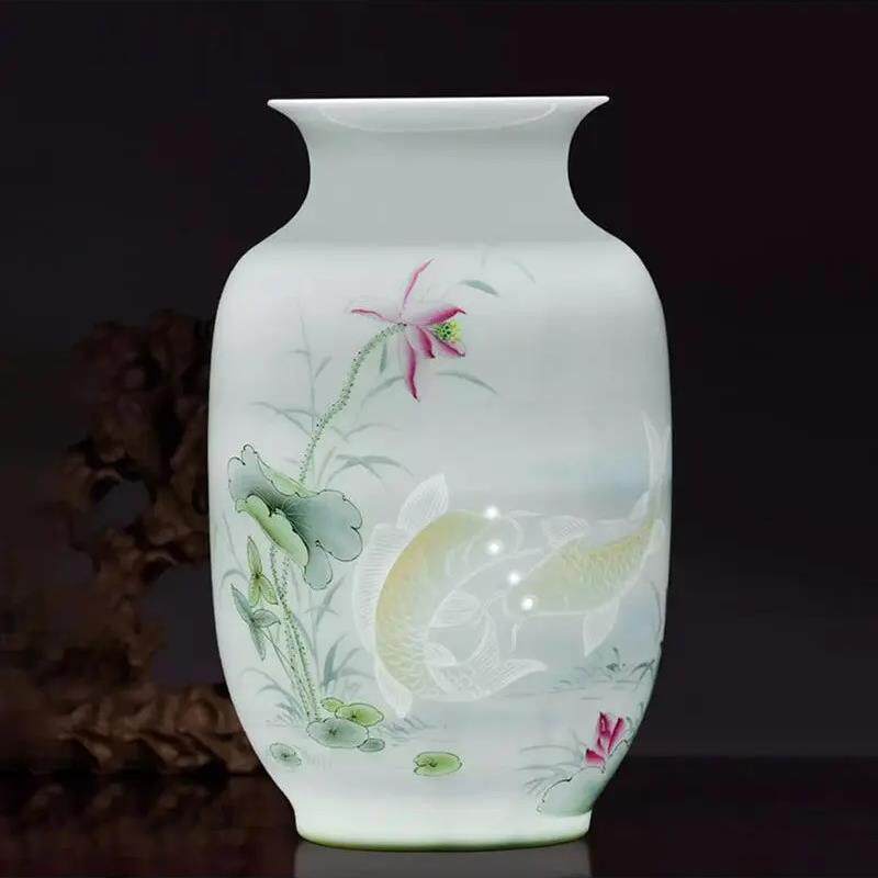 景德镇陶瓷器大师手绘半刀泥粉彩插花中式家居客厅博古架装饰摆件