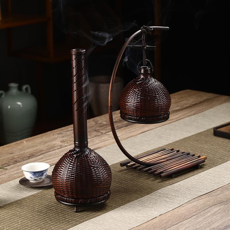 手工竹编香炉摆件复古禅意香插小众香线盘香炉茶道摆件香道器具