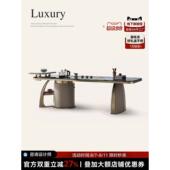 诚骏意式 轻奢天然大理石茶桌别墅客厅家用设计师款 蓝翡翠奢石茶台