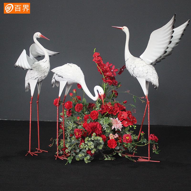 铁艺丹顶鹤摆件仿真白鹭飞鸟家居草坪户外仙鹤婚礼婚庆道具装饰