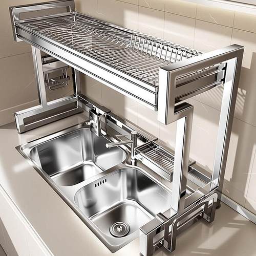 304不锈钢厨房碗碟收纳架多功能水槽置物架洗碗池上放碗盘沥水