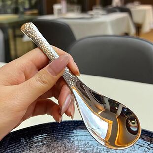 锤纹伯爵甜品勺新款推荐!日式1810不锈钢调羹喝汤吃饭儿童长柄勺