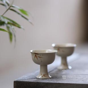 尘事草木灰复古手绘高足杯高档陶瓷高脚茶杯主人杯功夫茶具小杯子