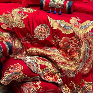 床品 高端140支匹马棉四件套100全棉婚庆结婚龙凤刺绣被套新婚中式