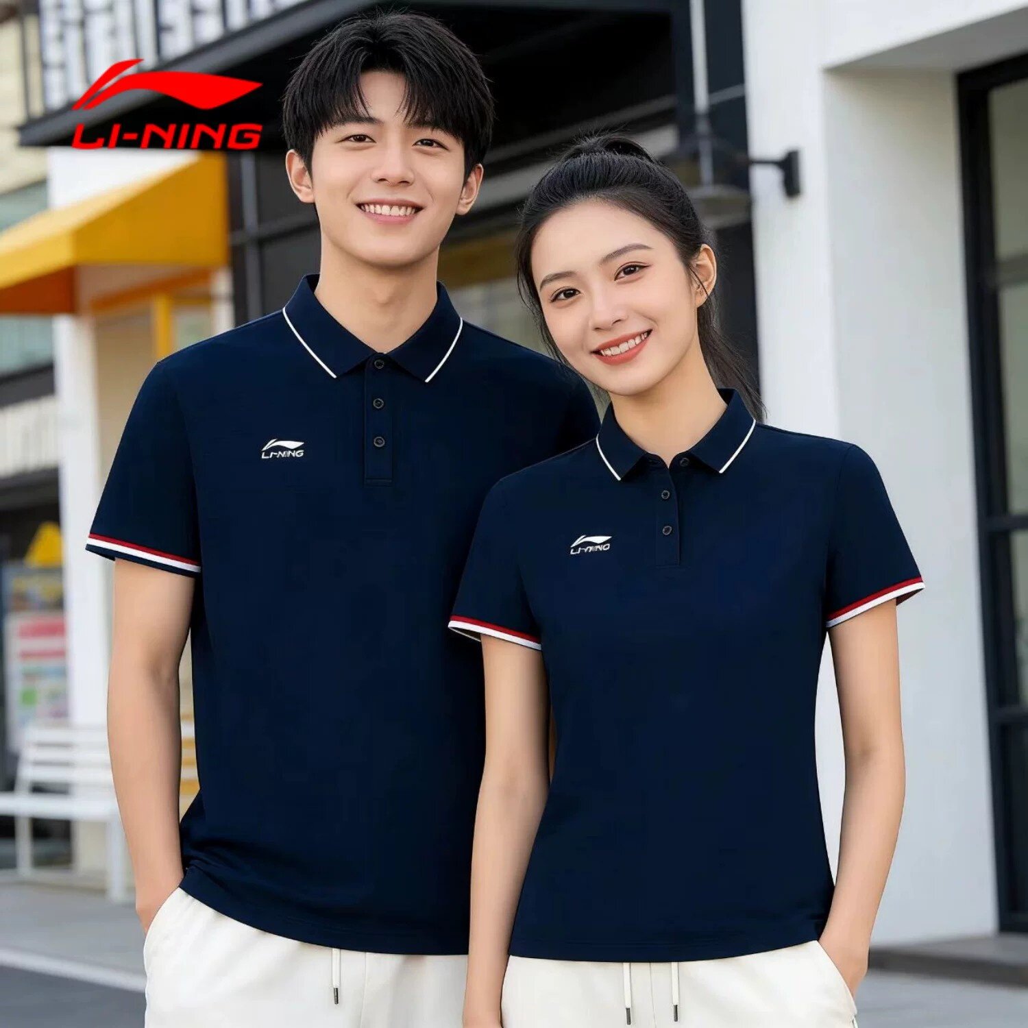 李宁短袖POLO衫男女款2026新款翻领条纹运动商务凉感宽松透气T恤