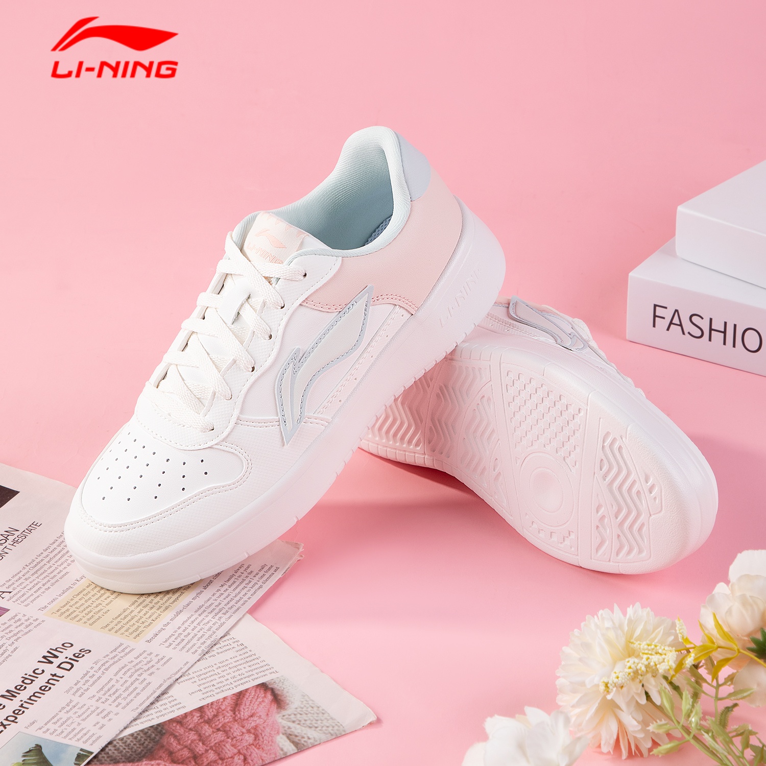 李宁浮舟2025秋季新款小白鞋板鞋