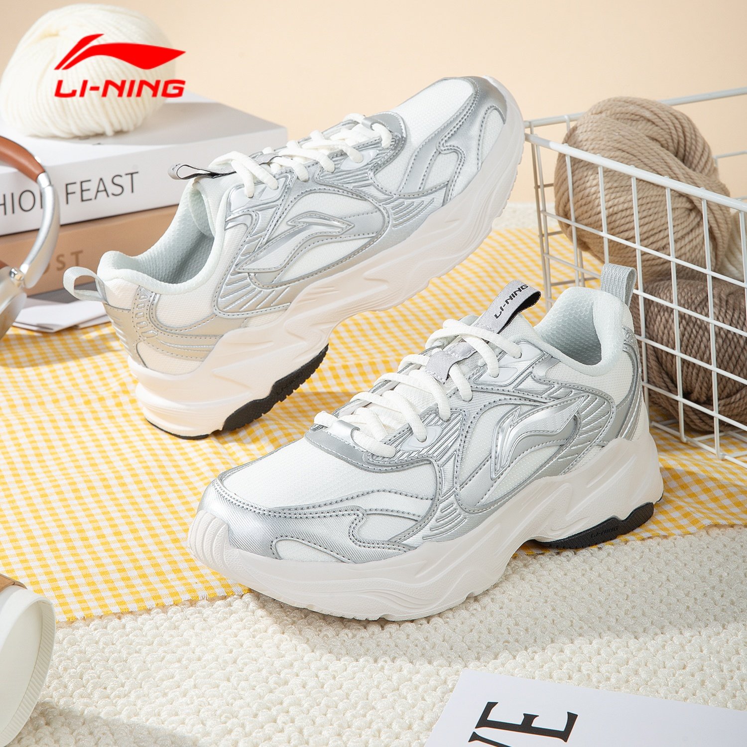 李宁女鞋运动鞋子2026春季新款舒适软弹厚底增高老爹鞋复古休闲鞋,运动鞋new,运动休闲鞋,淘宝优惠券,粉丝福利购,淘宝优惠卷