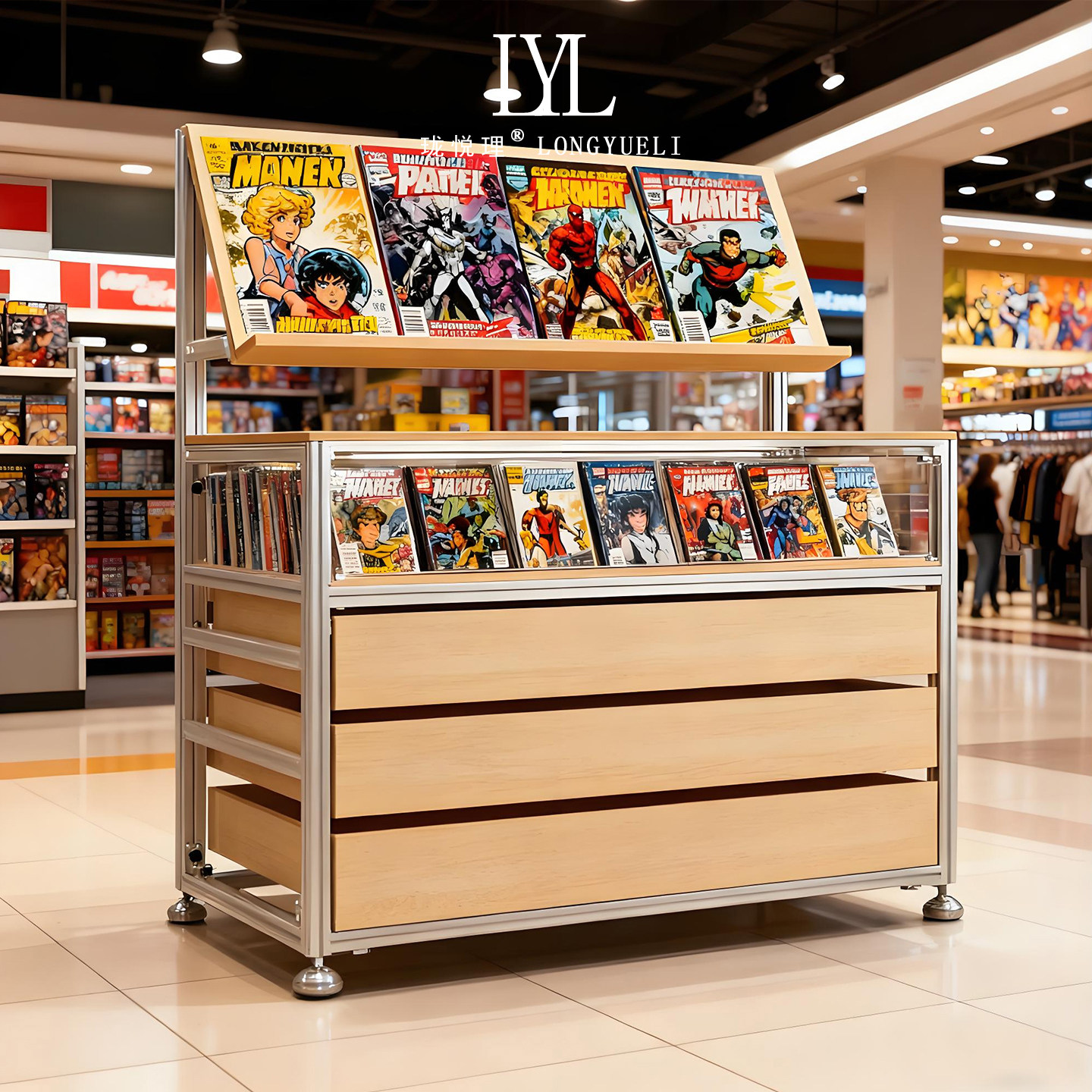 漫画展示架海洋板多层抽屉式图片