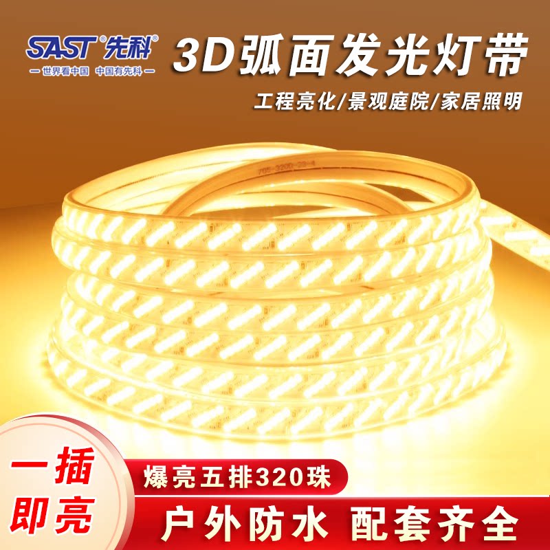 【先科】220v高压灯带led灯条家用客厅外墙室外户外工程庭院防水