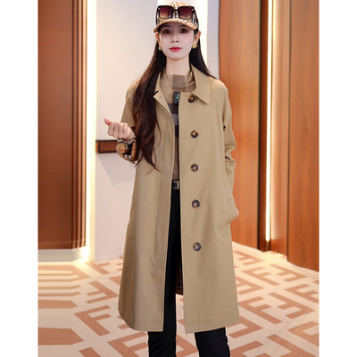 秋冬复古格纹风衣女中长款小个子