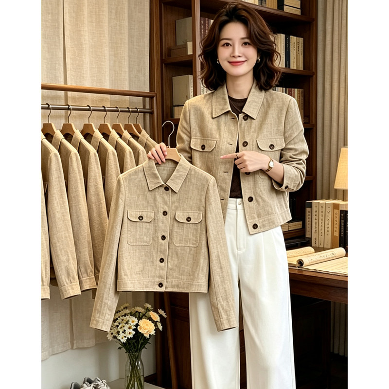 天丝亚麻夹克上衣女小个子高级感复古老钱风短款薄外套2026年夏季