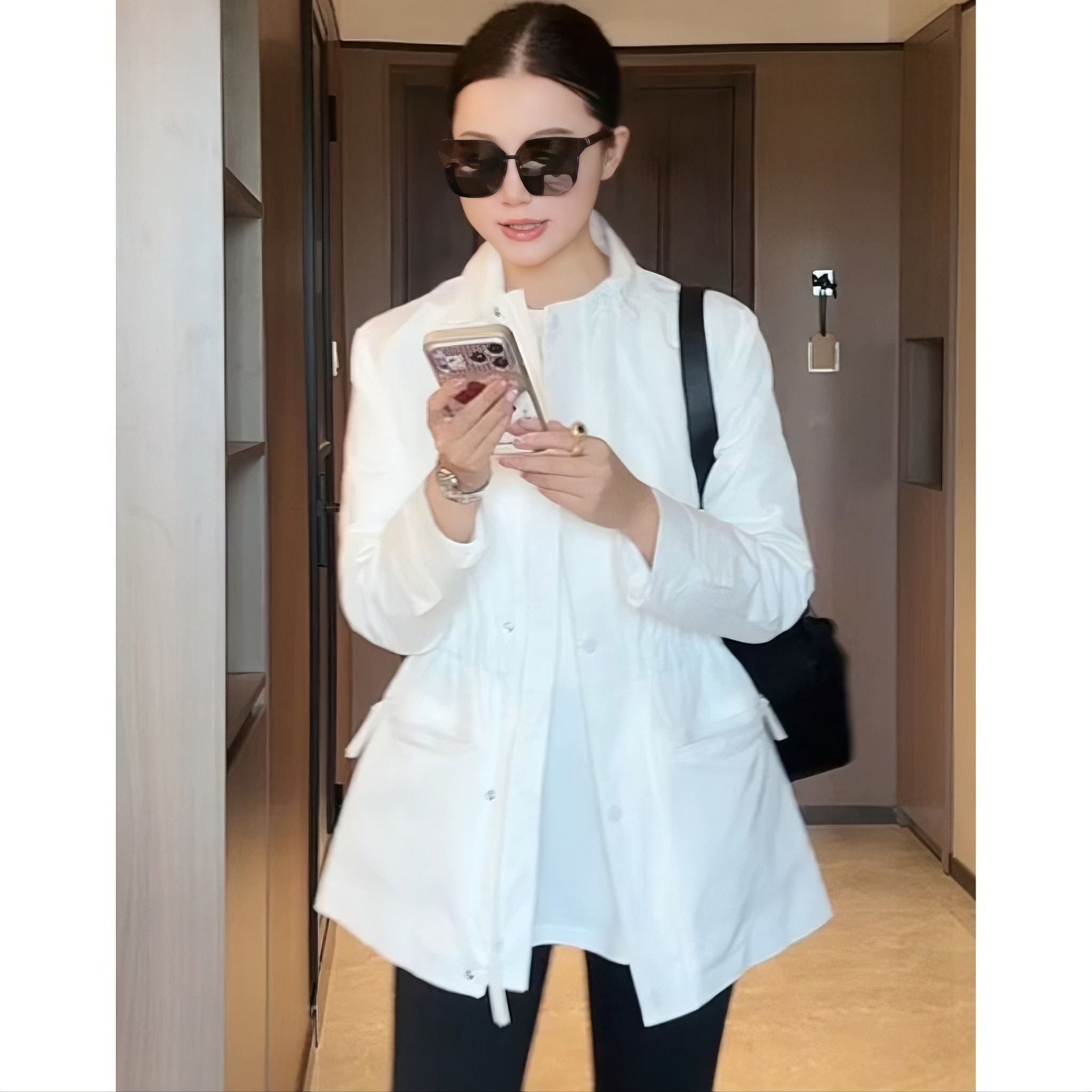 高级感时尚流行小立领风衣女中长款秋冬可调节收腰抽绳冲锋衣外套