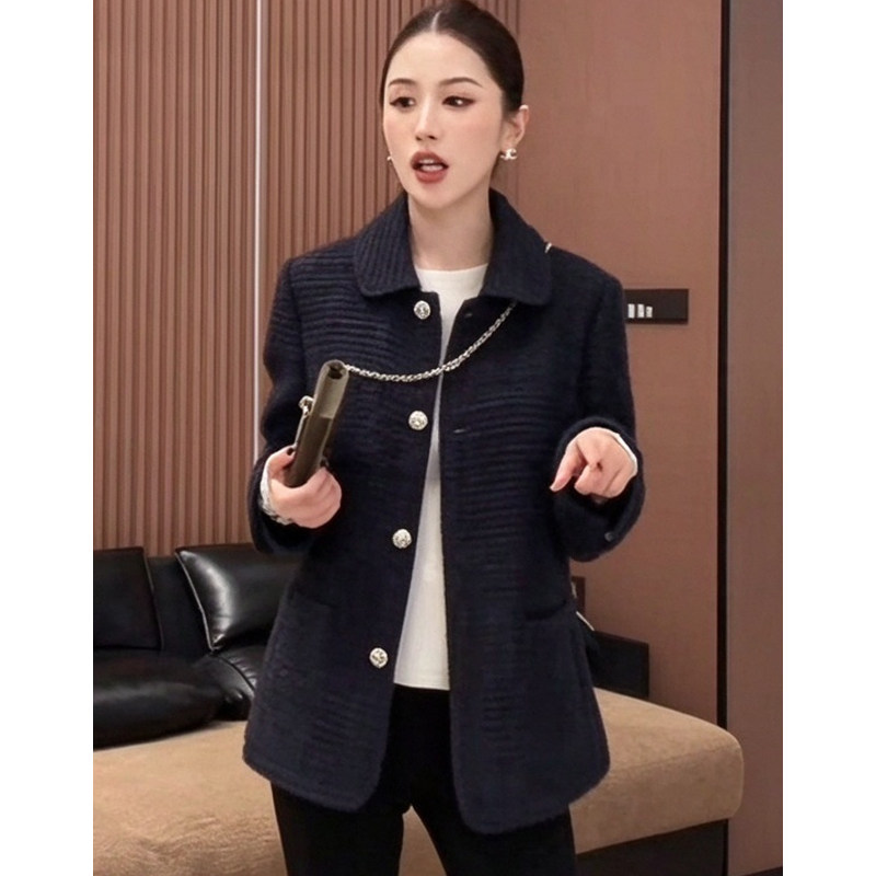 复古老钱风羊毛西装外套女小个子单排扣松弛感洋气显瘦大衣女秋冬