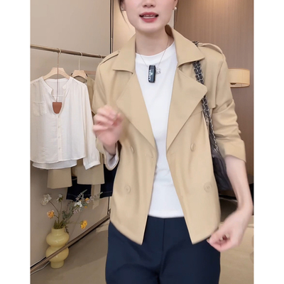 小个子双排扣简约风衣女短款上衣