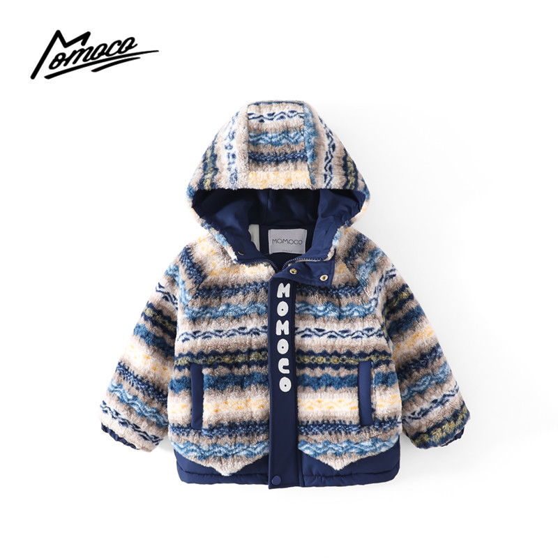 MOMOCO冬男童潮流撞色格子毛毛衣加厚外套75480123017
