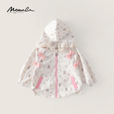MOMOCO春秋季新款女童花色连帽蝴蝶结洋气外套77530107031
