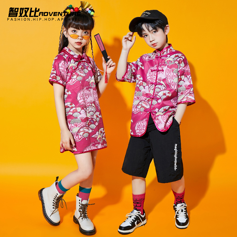 六一儿童啦啦队演出服装拉拉操小学生汉服班服幼儿园旗袍表演服潮