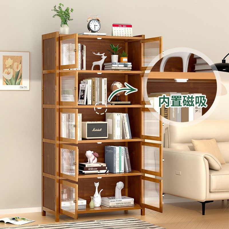 书柜落地储物柜一体靠墙带门透明防尘展示置物架简易家用客厅书架,住宅家具,书架,淘宝优惠券,粉丝福利购,淘宝优惠卷