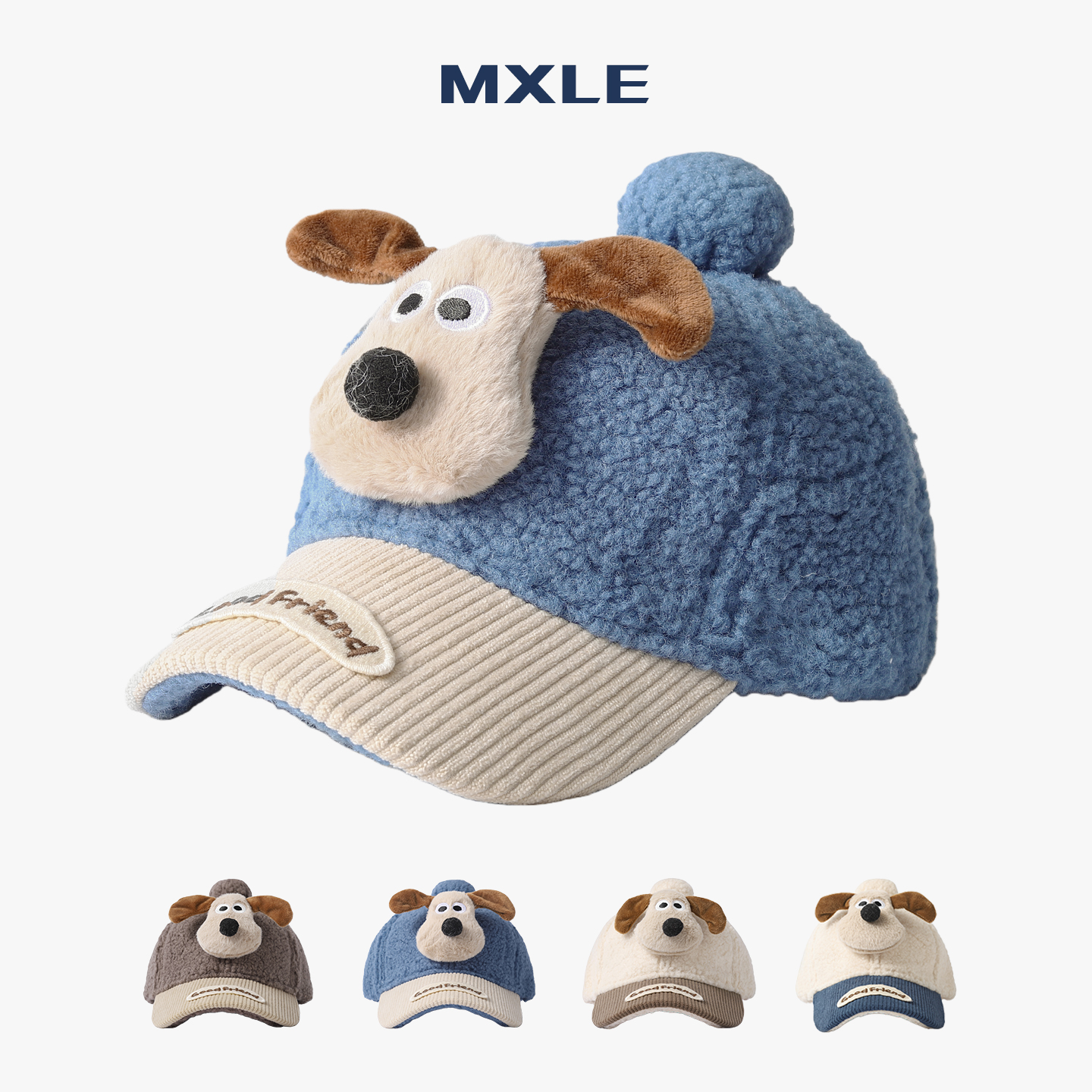 卡通狗造型秋冬羊羔绒保暖棒球帽