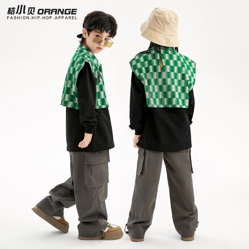 儿童街舞潮服男童表演套装嘻哈hiphop童装架子鼓走秀爵士演出服潮