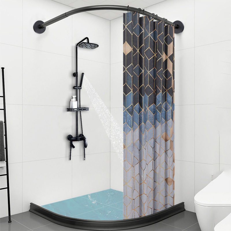 免打孔弧形伸缩浴帘杆子卫生间U型L杆浴室窗帘晾衣杆吸磁浴帘套装