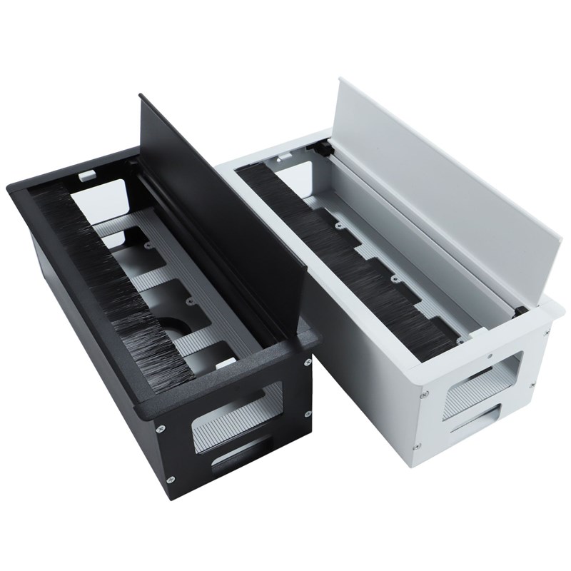 铝合金缓冲线槽可装86面板毛刷线盒嵌入式会议桌插座槽桌底走线槽