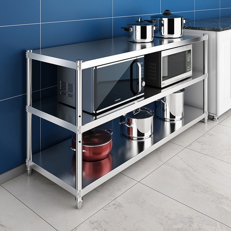 厨房不锈钢货物架微波炉置物架落地多层烤箱收纳架储物家用小货架